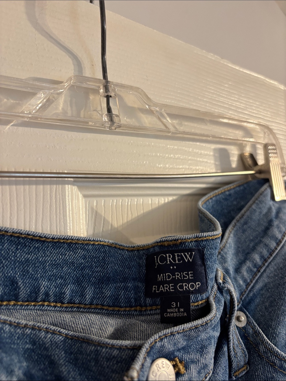 J. Crew Blue Denim Mid-Rise Flare Crop Jeans